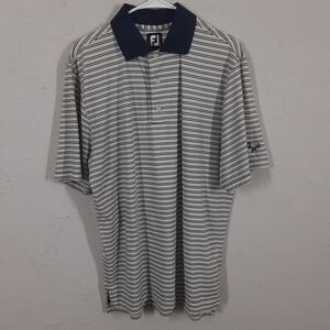 Footjoy Mens M Blue Yellow White Striped Short Sleeve Polo Golf Shirt